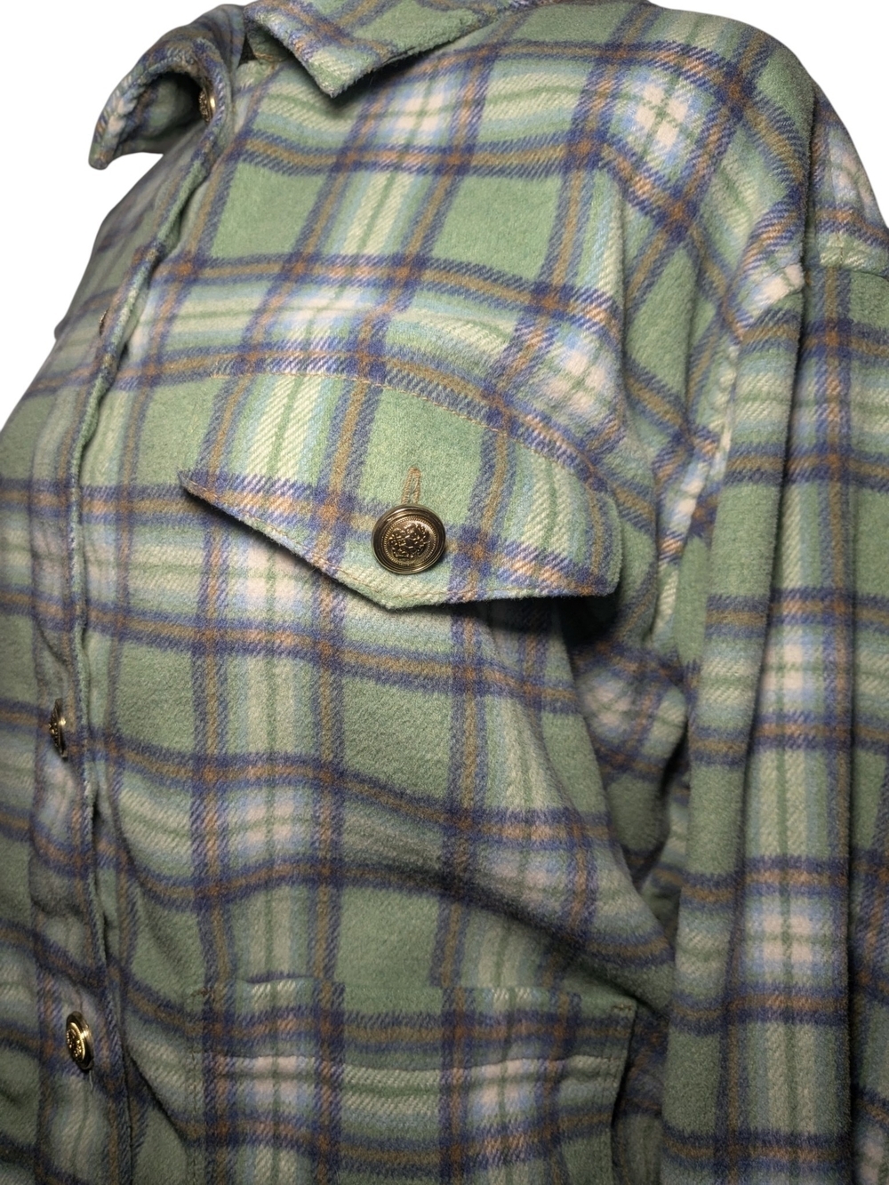 American Eagle Plaid Wool Blend Shacket Gold Crest Button Flannel Coat M - Picture 5 of 9